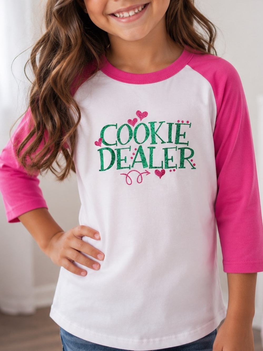 Rawlings "Cookie Dealer" Girls Glitter Graphic Pink and White Shirt (604)